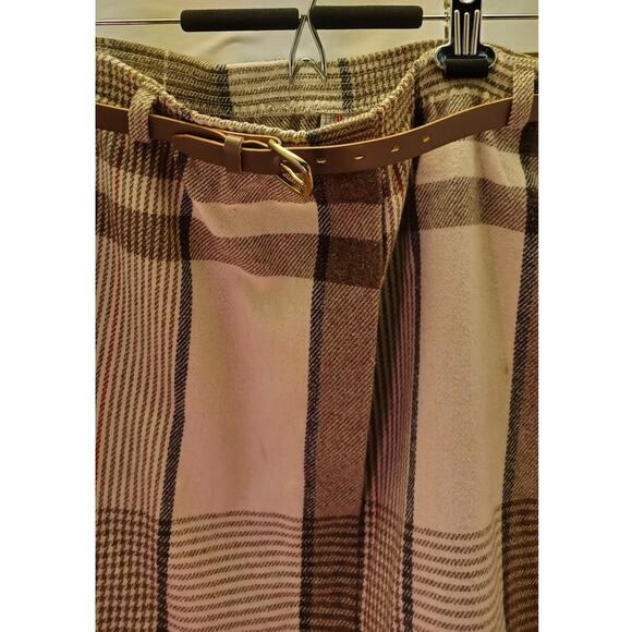 Vintage JBJ Tartan Plaid Wool Blend Skirt Size 12 Brown Cream Midi 80s 90s - Picture 5 of 10